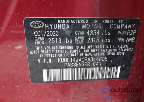 2023 Hyundai Sonata Sel from USA, damaged, VIN KMHL14JA0PA344808